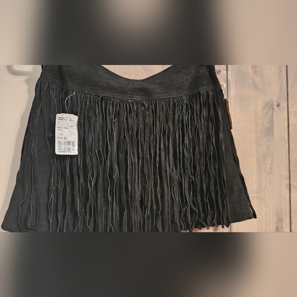 FOREVER 21 Genuine leather suede fringe mini skirt In Black.Size 29 NWT - Picture 4 of 10